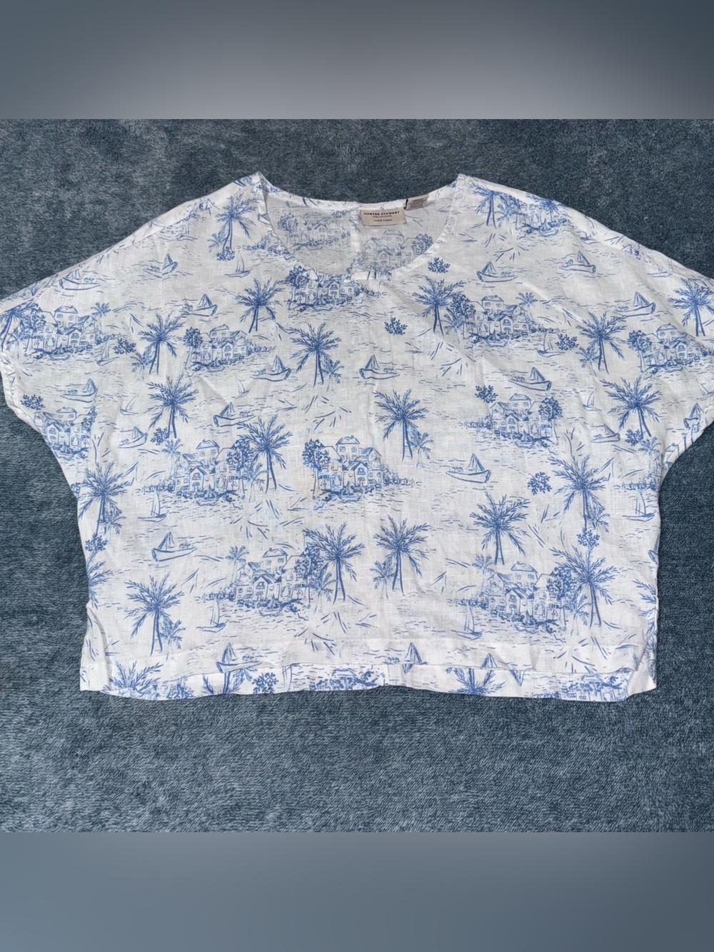 Martha Stewart Collection 100% Linen Coastal Print Top Size Medium